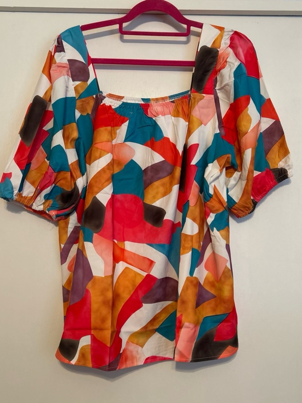 Abstract Multi-Color Puff Sleeve Blouse - Women